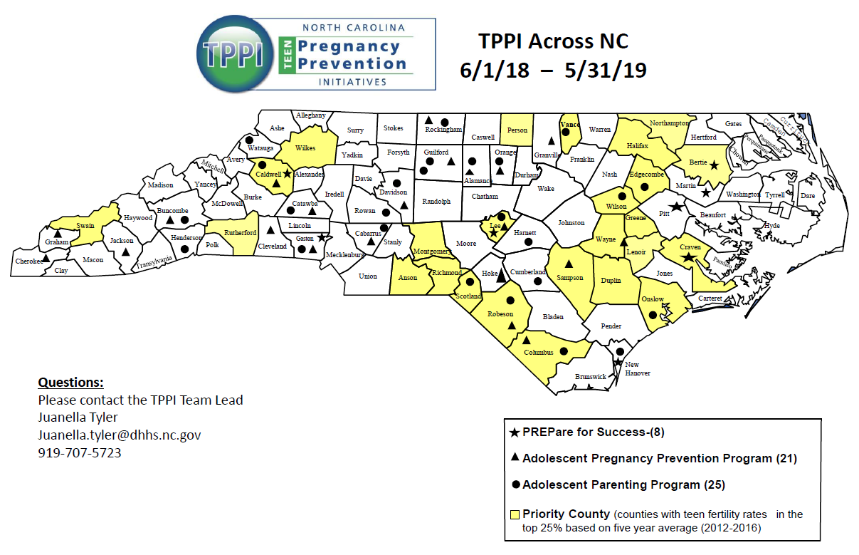 Map of Teen Pregnancy Prevention Initiatives in North Carolina